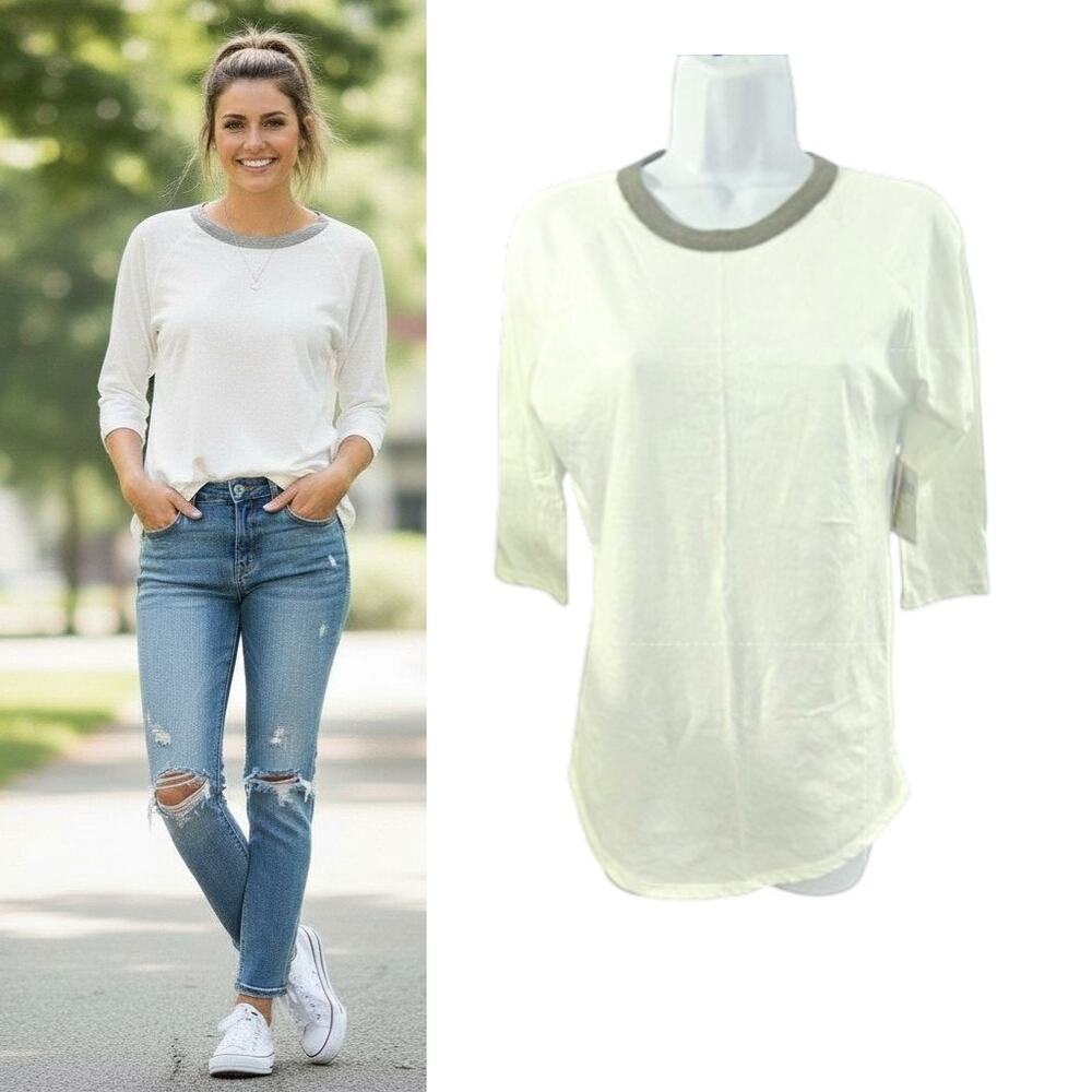 LuLaRoe Randy Tee Women's XS White Gray Raglan Baseball T-Shirt 3/4 Sleeve NWT